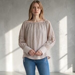 AG Adriano Goldschmied Top Womens Small Peach Off‎ Shoulder Bishop Sleeve Blouse